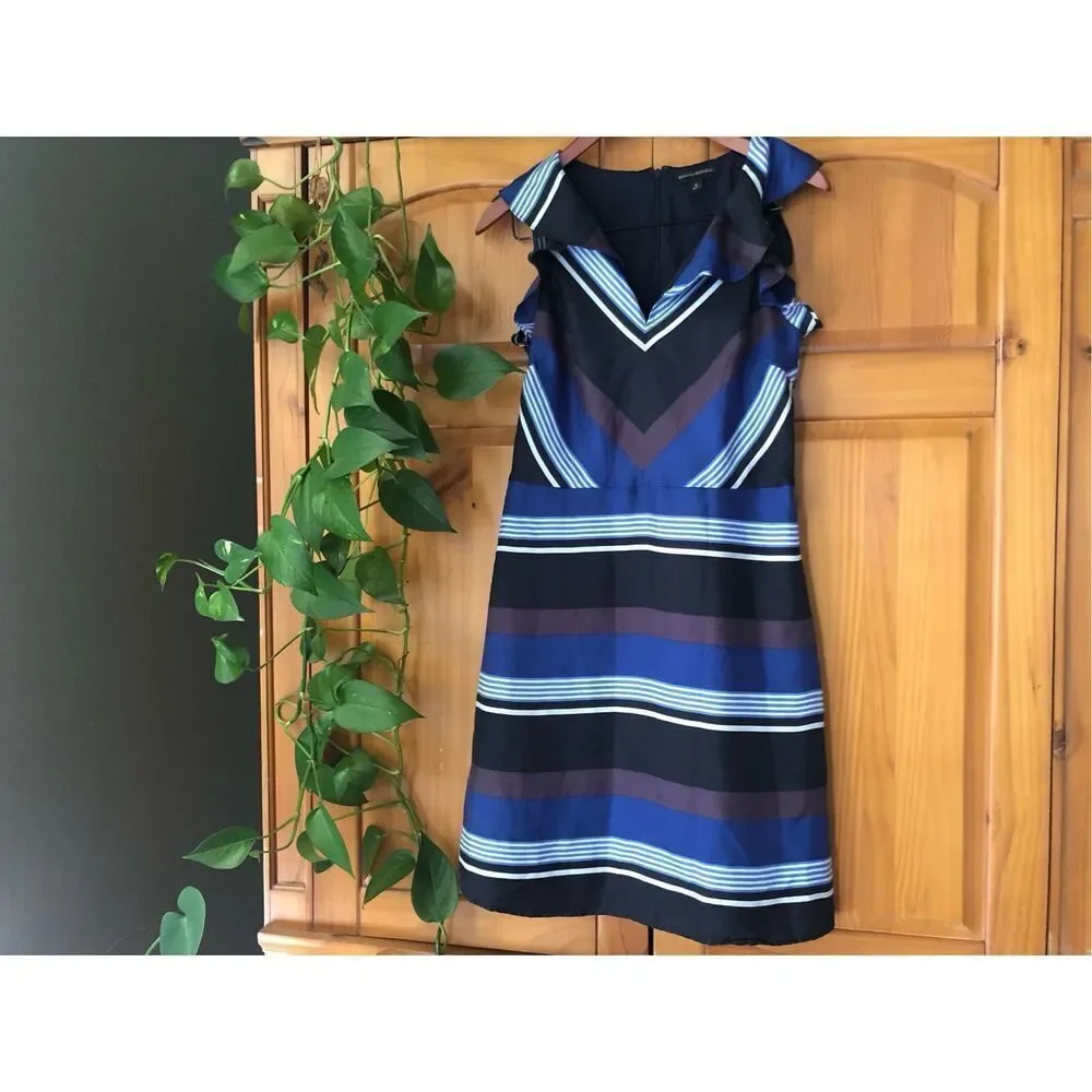 BANANA REPUBLIC  Striped Ruffle Lined 100% Silk A-Line Dress Size 6